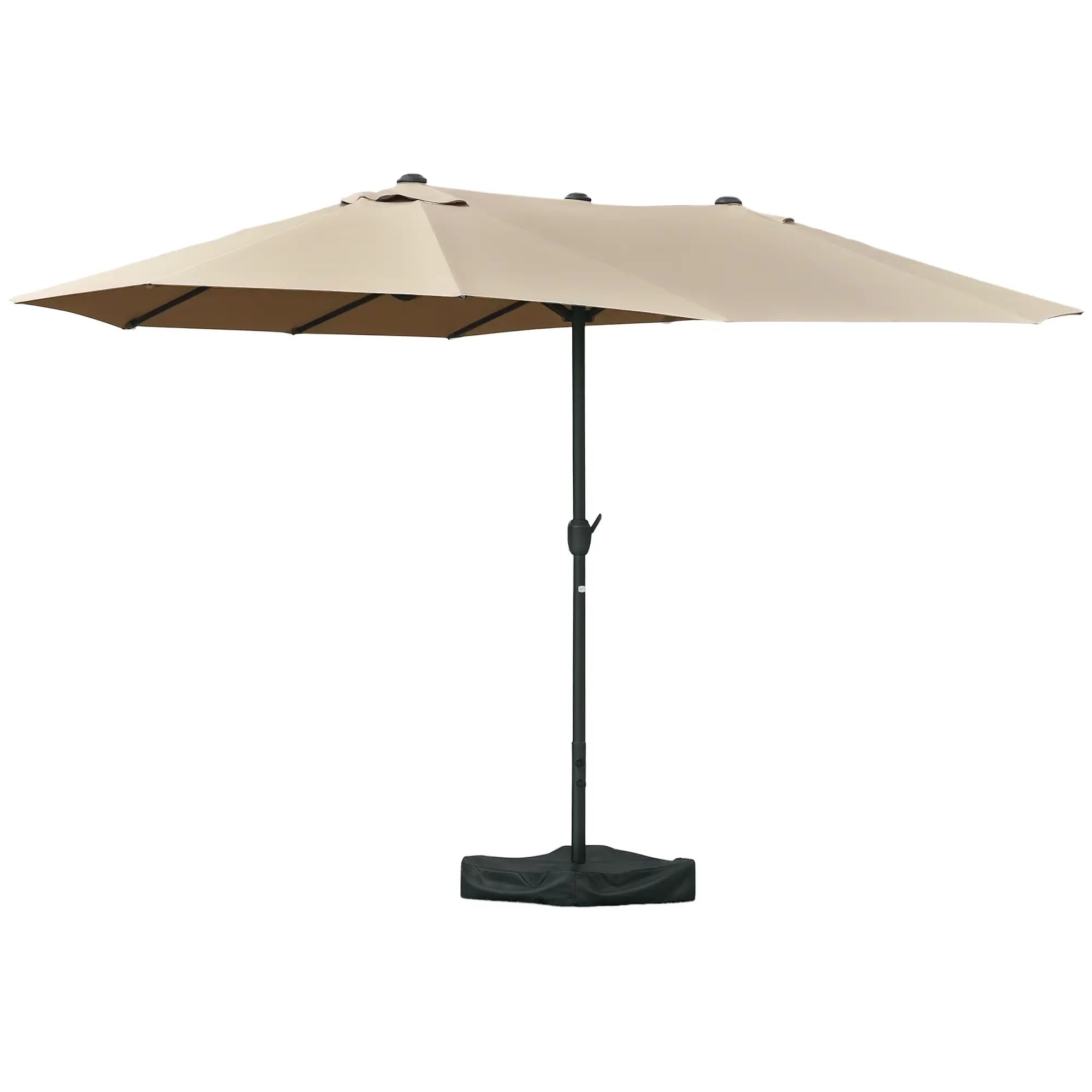 15' Outdoor Patio Umbrella, Twin Canopy Sunshade, Steel, Lift Crank, Khaki Sun Umbrellas Khaki at Gallery Canada