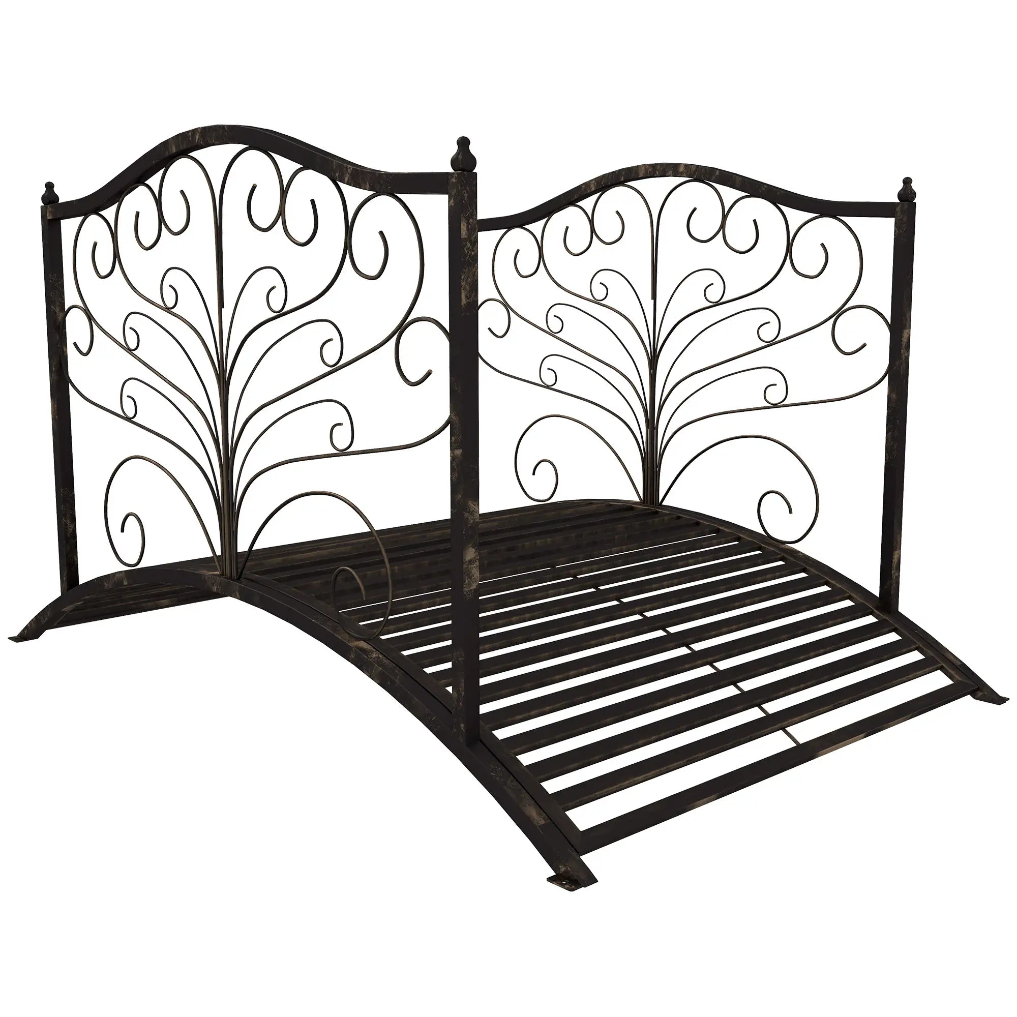 4FT Metal Garden Bridge, Decorative Arc, Guardrails, Black Bronze Garden Bridges Black, Bronze at Gallery Canada