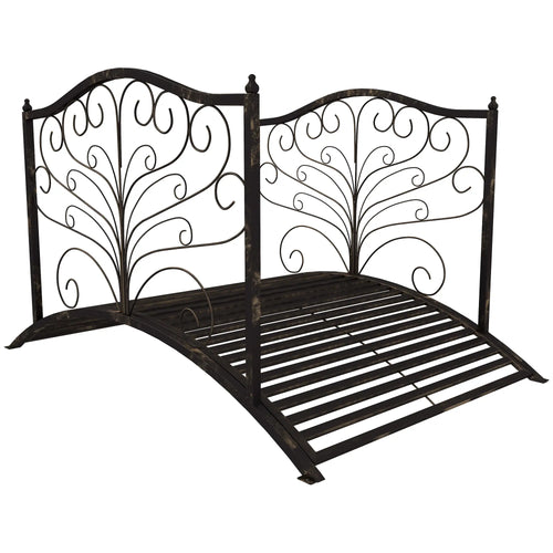 4FT Metal Garden Bridge, Decorative Arc, Guardrails, Black Bronze