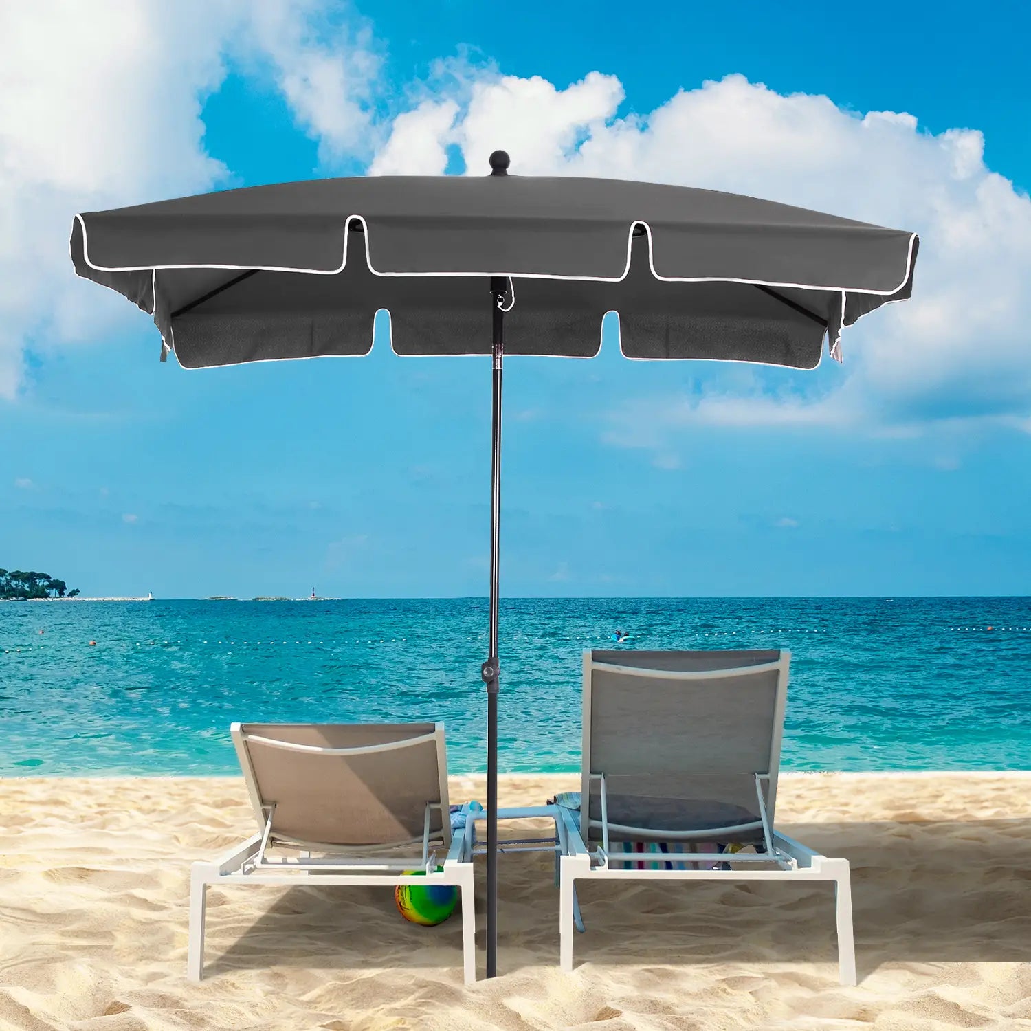 6.5x4ft Rectangle Patio Umbrella, Aluminum Tilt Adjustable, Grey Sun Umbrellas at Gallery Canada