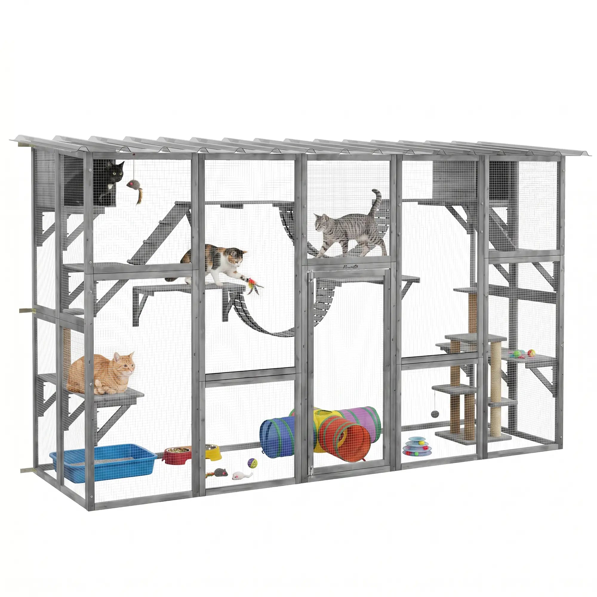 Large Outdoor Catio, Condos, Platforms, Doors, Ladders, Weather-Resistant Roof, Grey Outdoor Cat Enclosures at Gallery Canada
