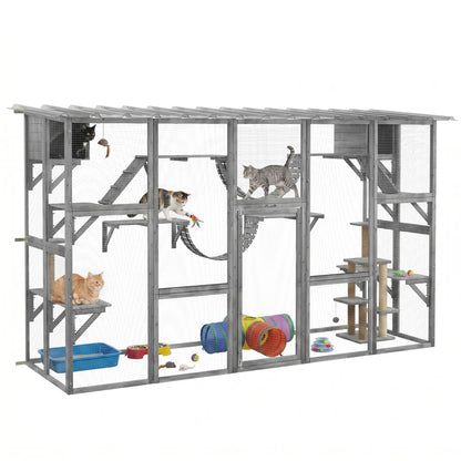 Large Outdoor Catio, Condos, Platforms, Doors, Ladders, Weather-Resistant Roof, Grey Outdoor Cat Enclosures at Gallery Canada