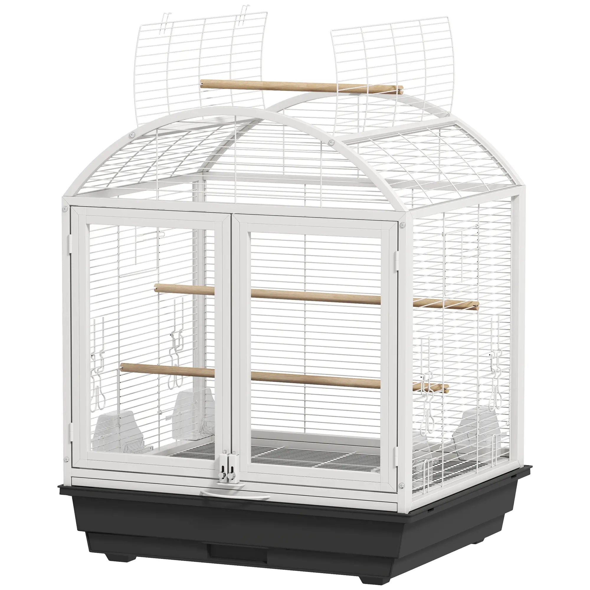 30 Inch Open Top Bird Cage, Removable Tray, Food Container, Dark Grey Bird Cages Dark Grey, White at Gallery Canada