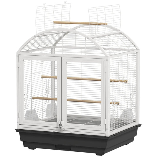 30 Inch Open Top Bird Cage, Removable Tray, Food Container, Dark Grey Bird Cages Dark Grey, White at Gallery Canada