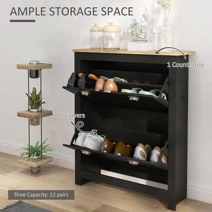 Shoe Cabinet, 2 Flip Drawers, Adjustable Shelves, 12 Pair, Black Shoe Storage Cabinets & Racks at Gallery Canada