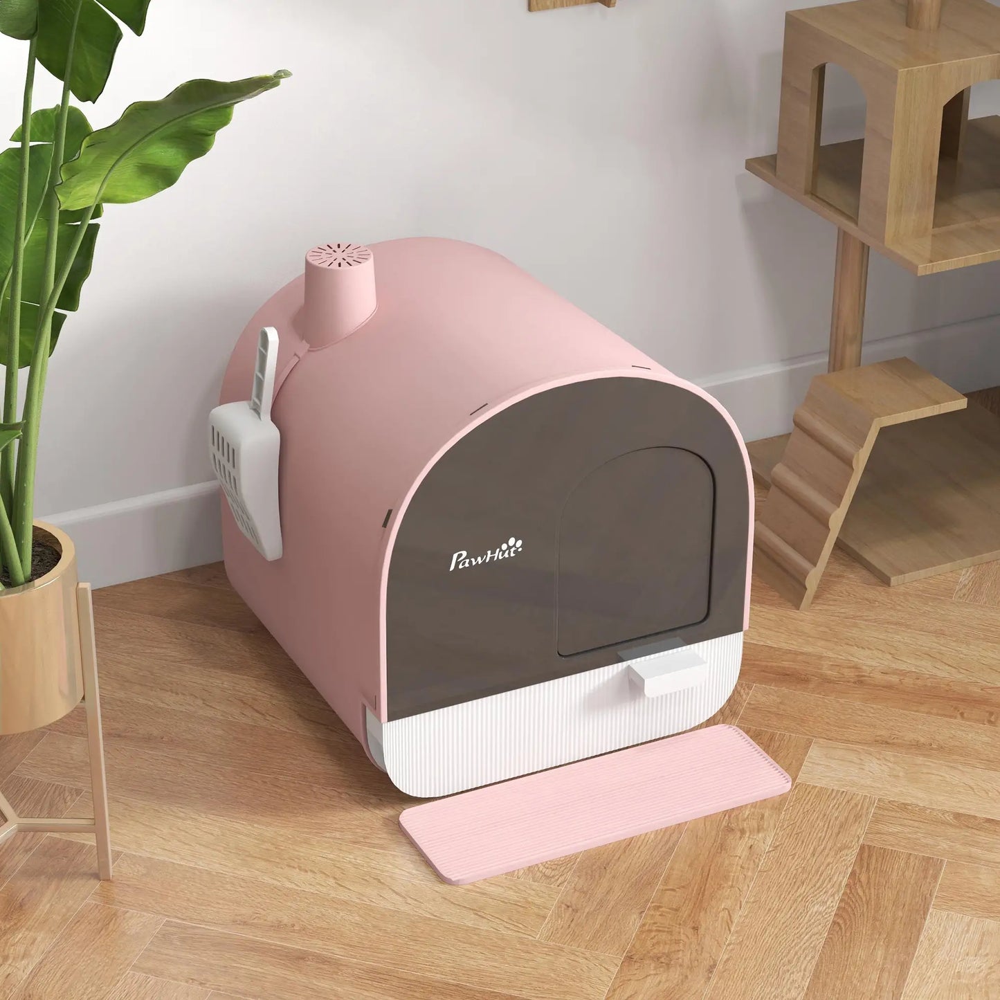 Cat Litter Box with Lid, Removable Tray, Scoop, Filter, Pink Cat Litter Box Enclosures at Gallery Canada