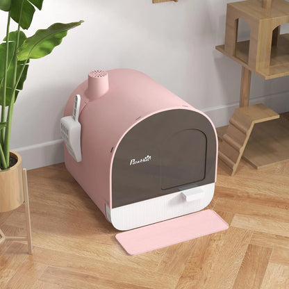 Cat Litter Box with Lid, Removable Tray, Scoop, Filter, Pink Cat Litter Box Enclosures at Gallery Canada