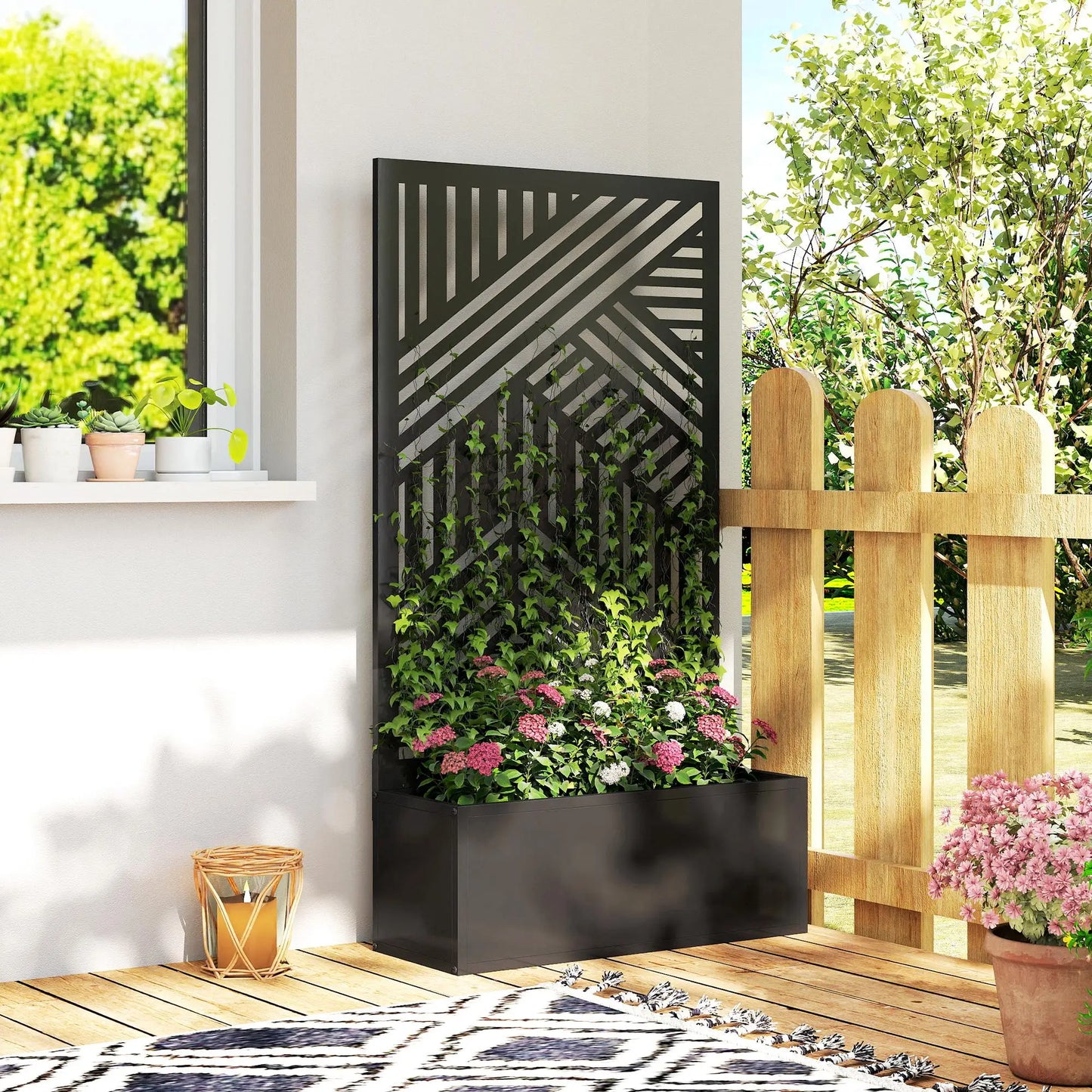 44.5" Metal Planter Box with Trellis, Raised Garden Bed for Climbing Plants Galvanized Planter Boxes at Gallery Canada