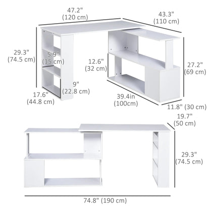 L Shaped Desk, 360° Rotating Corner, Computer Writing Table, White Writing Desks at Gallery Canada