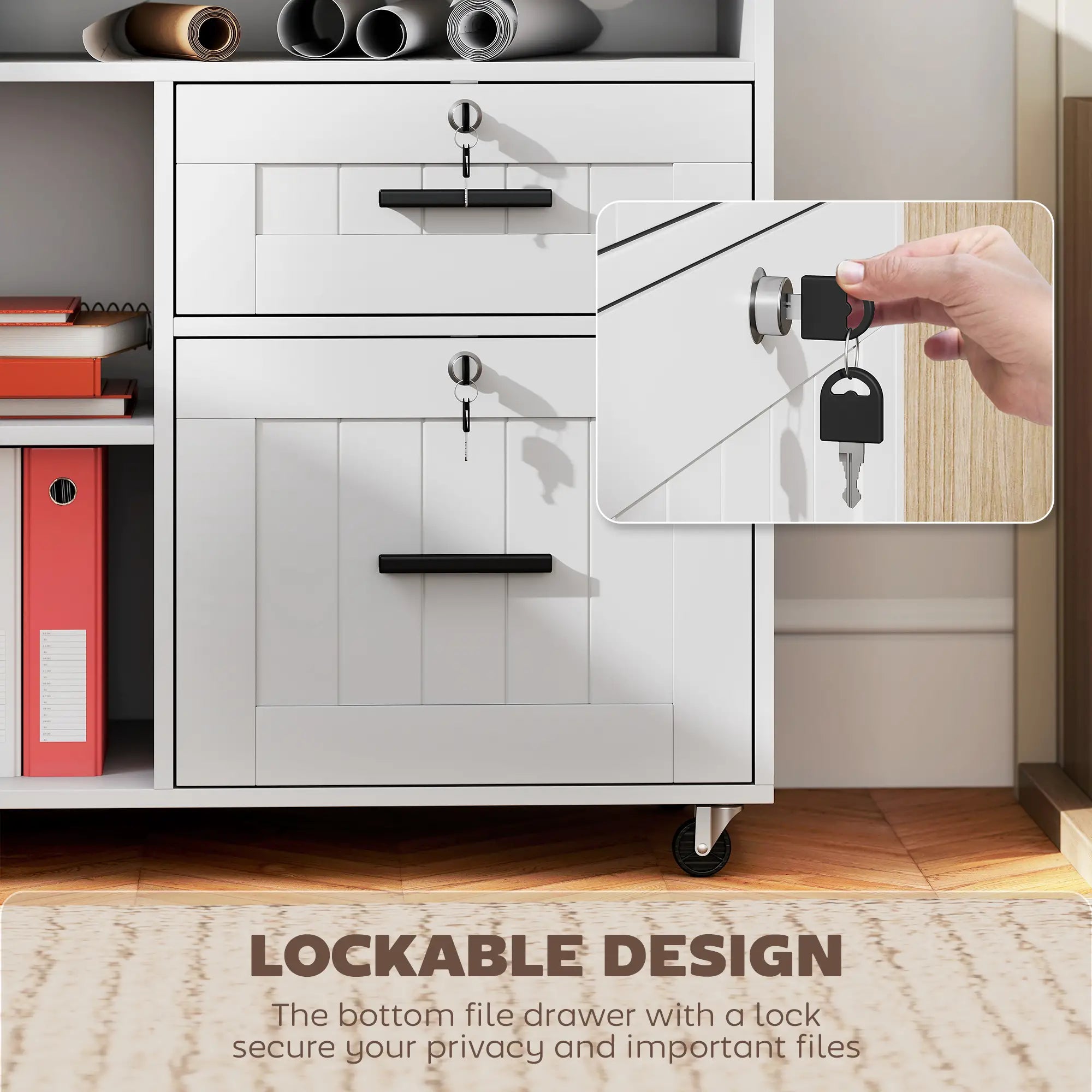 Mobile Printer Stand with Charging Station, Locking Filing Cabinet for A4 and Letter Size, White Office Cabinets & Cupboards at Gallery Canada