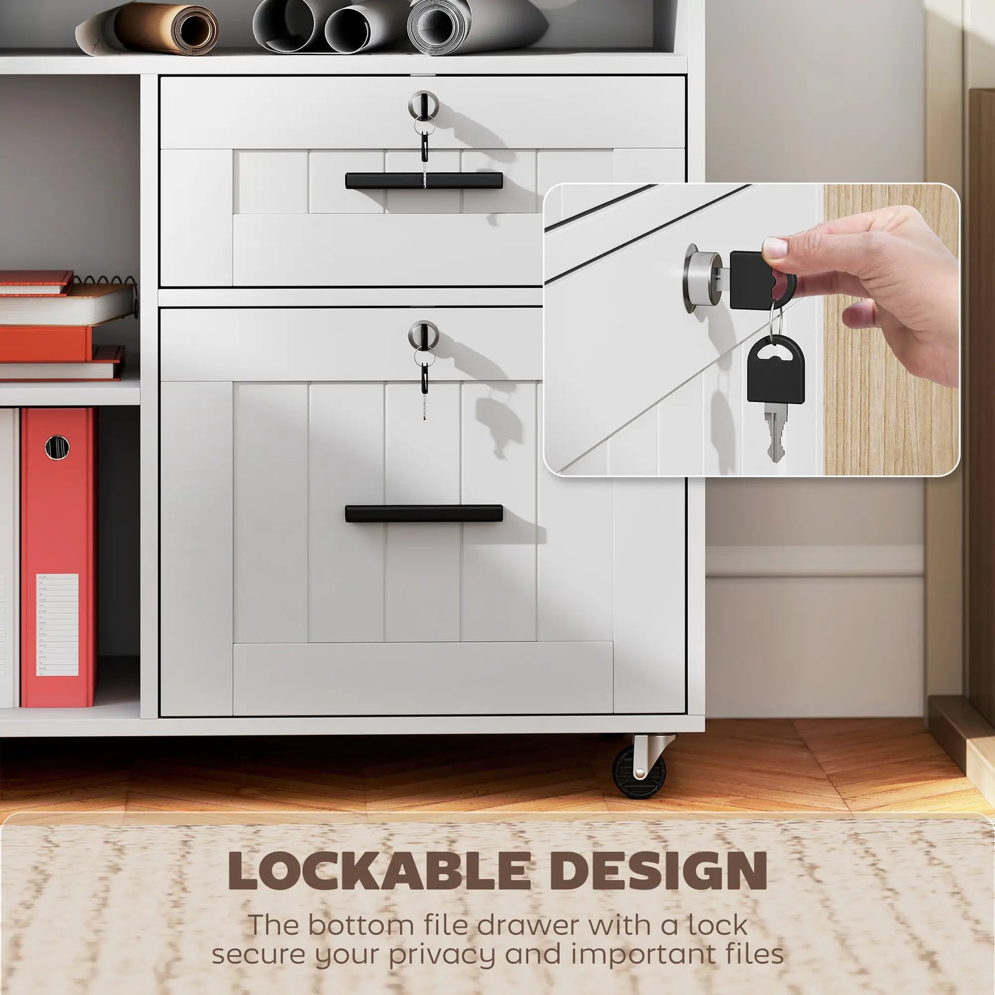 Mobile Printer Stand with Charging Station, Locking Filing Cabinet for A4 and Letter Size, White Office Cabinets & Cupboards at Gallery Canada