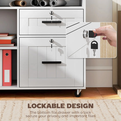 Mobile Printer Stand with Charging Station, Locking Filing Cabinet for A4 and Letter Size, White Office Cabinets & Cupboards at Gallery Canada