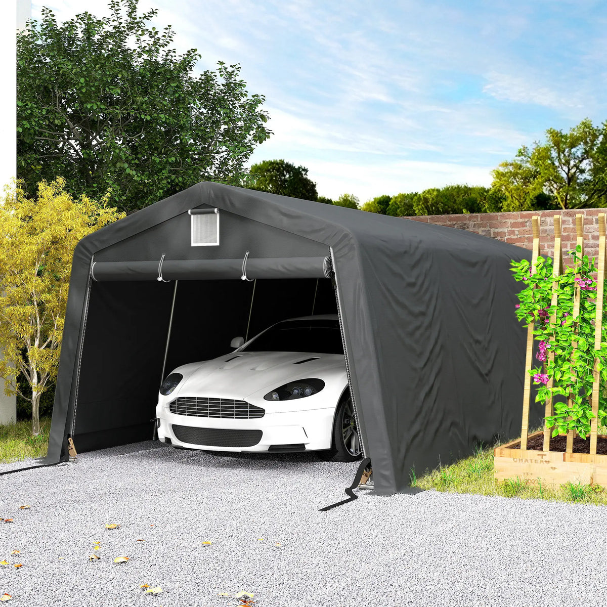 11' x 20' Portable Garage, Heavy Duty Carport Canopy, Dark Grey Car Shelters at Gallery Canada