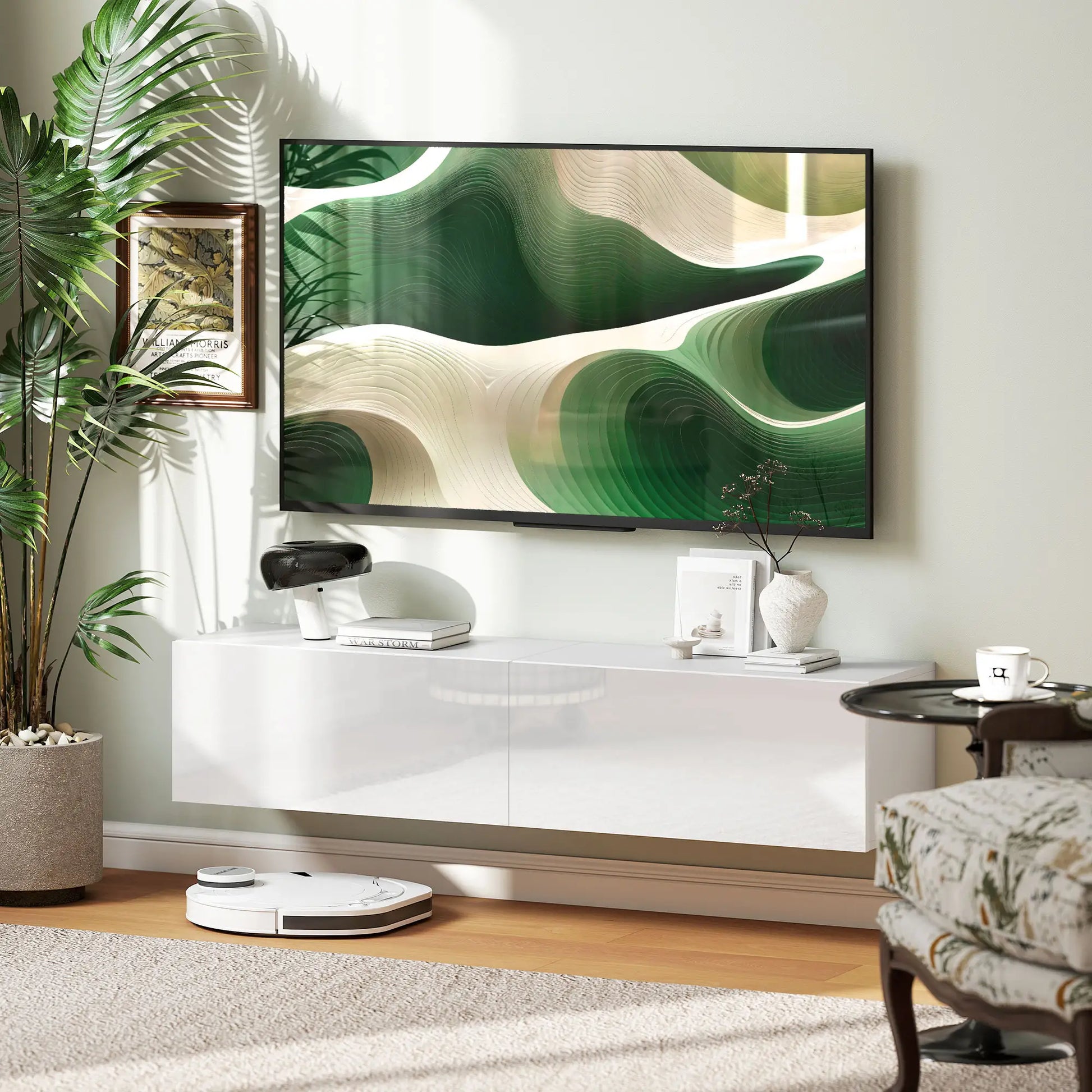 Floating TV Stand, Storage Cupboards for 45, 55, 65in TVs, Wall Mounted, White TV Stands at Gallery Canada