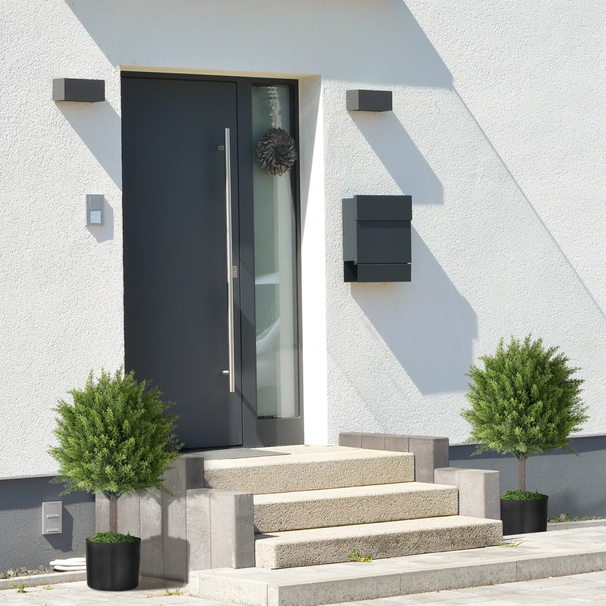 Set of 2 Artificial Cedar Topiary Trees in Pots, Green Artificial Trees at Gallery Canada