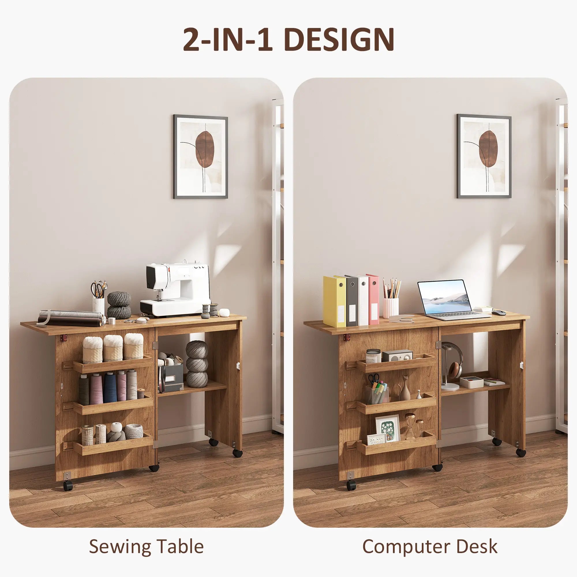 Sewing Machine Cabinet, Folding Table with Storage, Brown Storage Cabinets at Gallery Canada