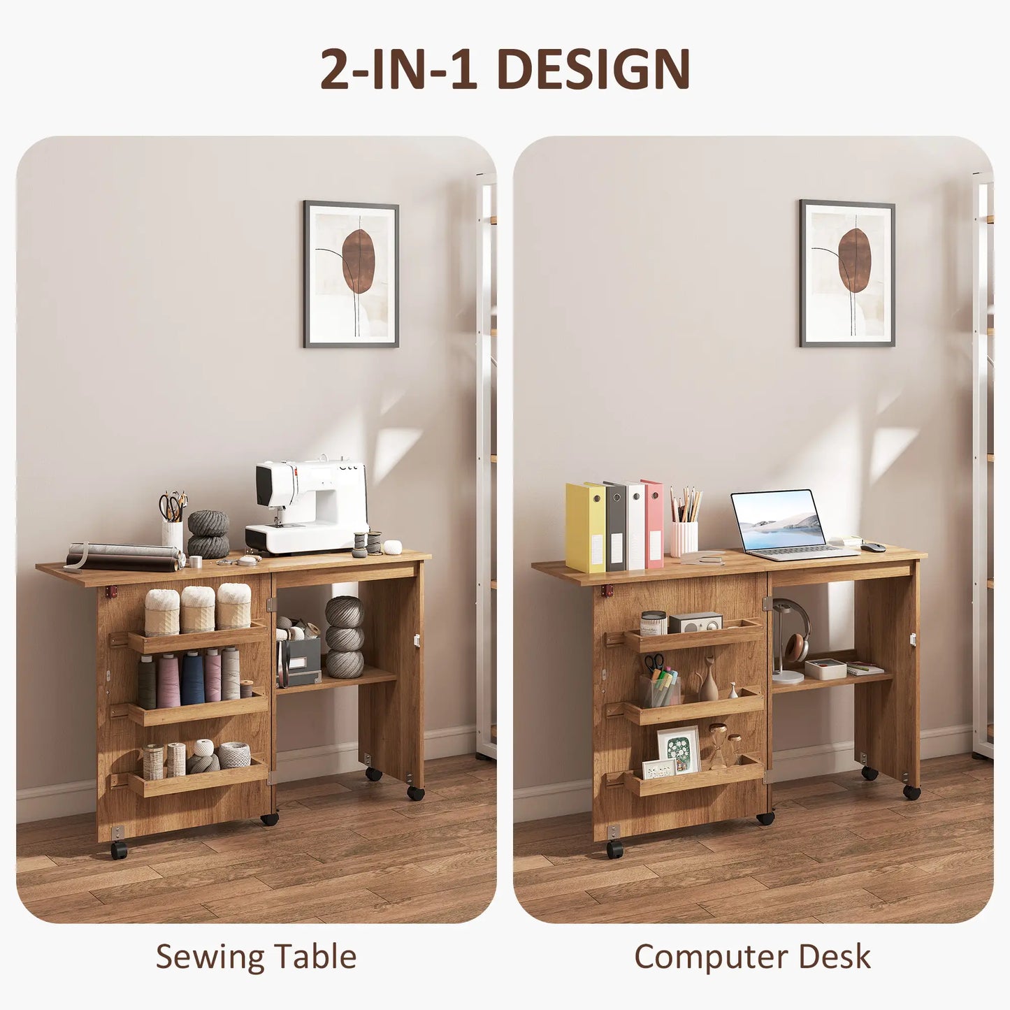 Sewing Machine Cabinet, Folding Table with Storage, Brown Storage Cabinets at Gallery Canada
