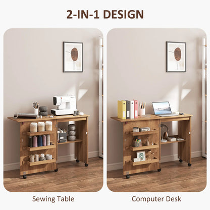Sewing Machine Cabinet, Folding Table with Storage, Brown Storage Cabinets at Gallery Canada