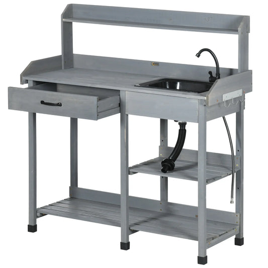Potting Bench Table, Garden Workstation, 45.3" x 17.7" x 48.4", Grey