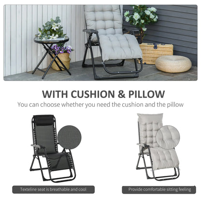 Zero Gravity Reclining Chair, Adjustable Backrest, Folding Sun Lounger, Removable Cushion, Light Grey Lounger Chairs at Gallery Canada