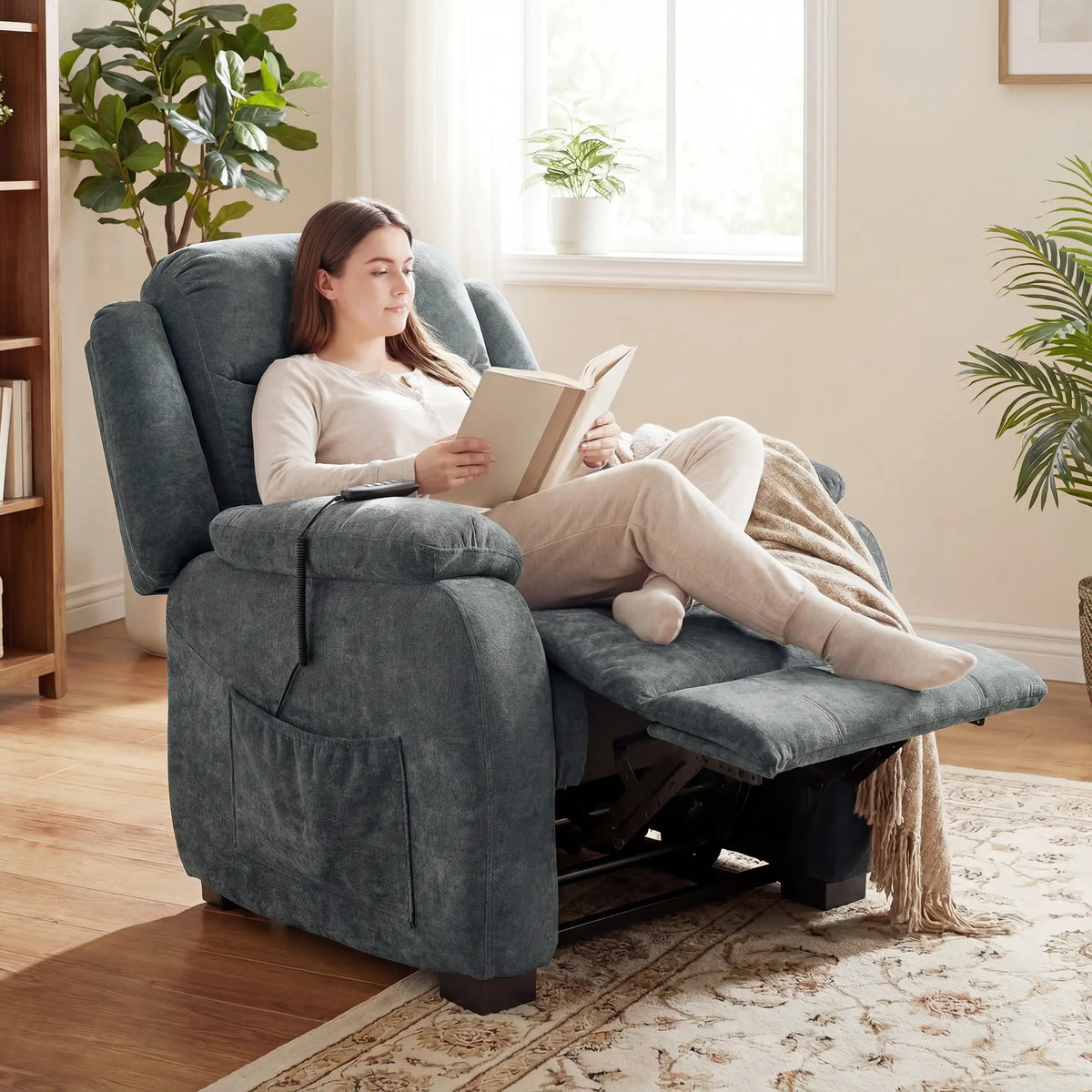 Power Recliner Chair, Quiet Brushless Motor, Remote, Dark Grey Single Sofas at Gallery Canada