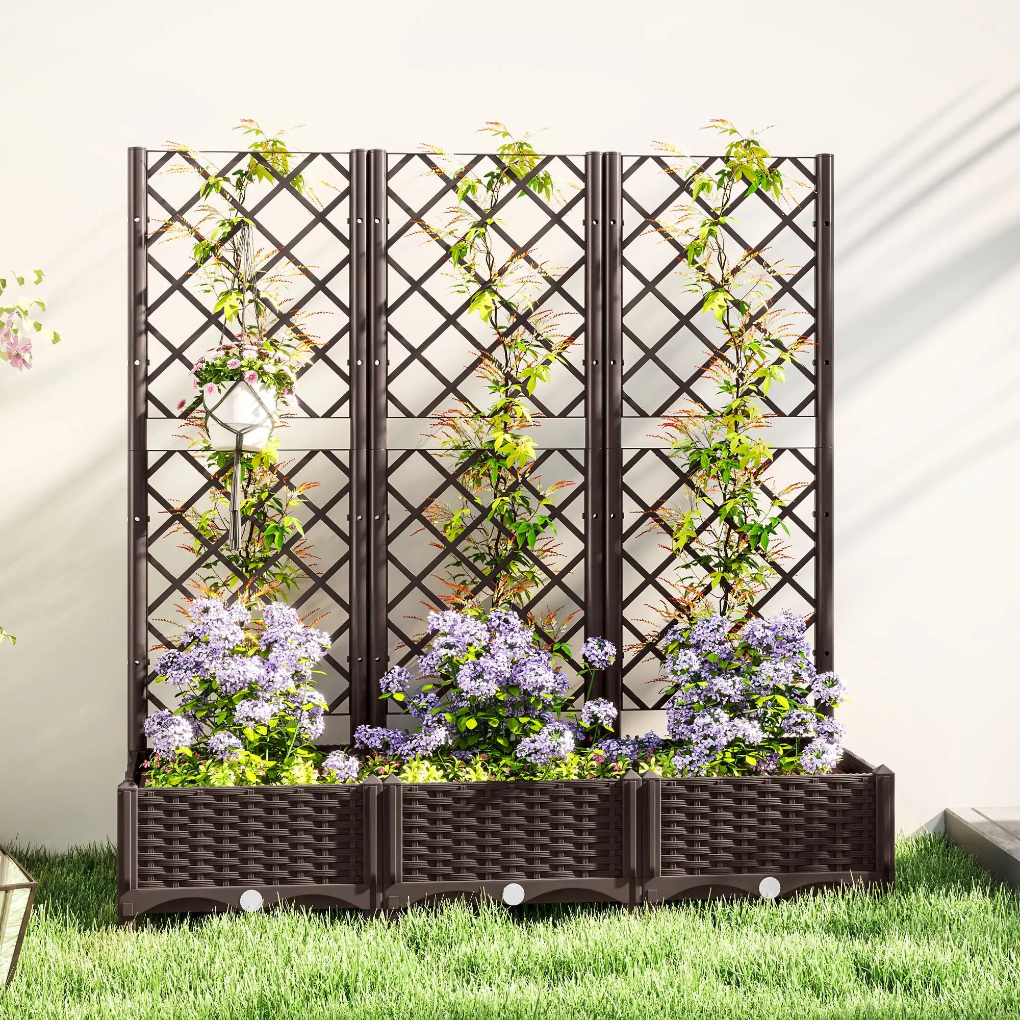 Raised Garden Bed With Trellis, PE Rattan, Drainage Holes, 47