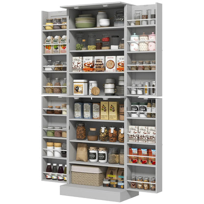 65" Kitchen Pantry Cabinet, 4 Doors, 16 Shelves, Grey Kitchen Pantry Cabinets Grey at Gallery Canada