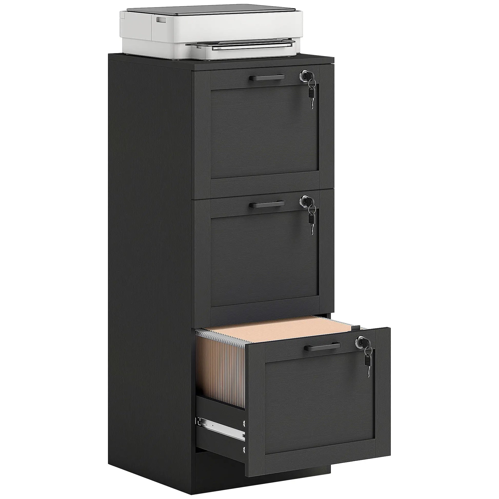 Vertical 3-Drawer Filing Cabinet, Lock, A4 Letter Size, Black Office Cabinets & Cupboards at Gallery Canada