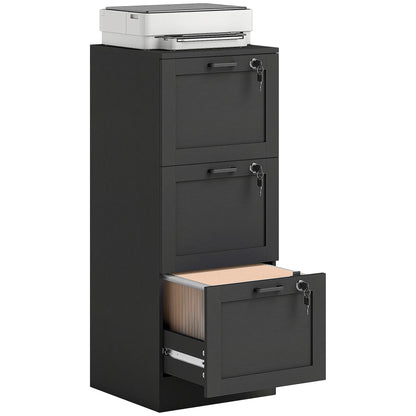 Vertical 3-Drawer Filing Cabinet, Lock, A4 Letter Size, Black Office Cabinets & Cupboards at Gallery Canada