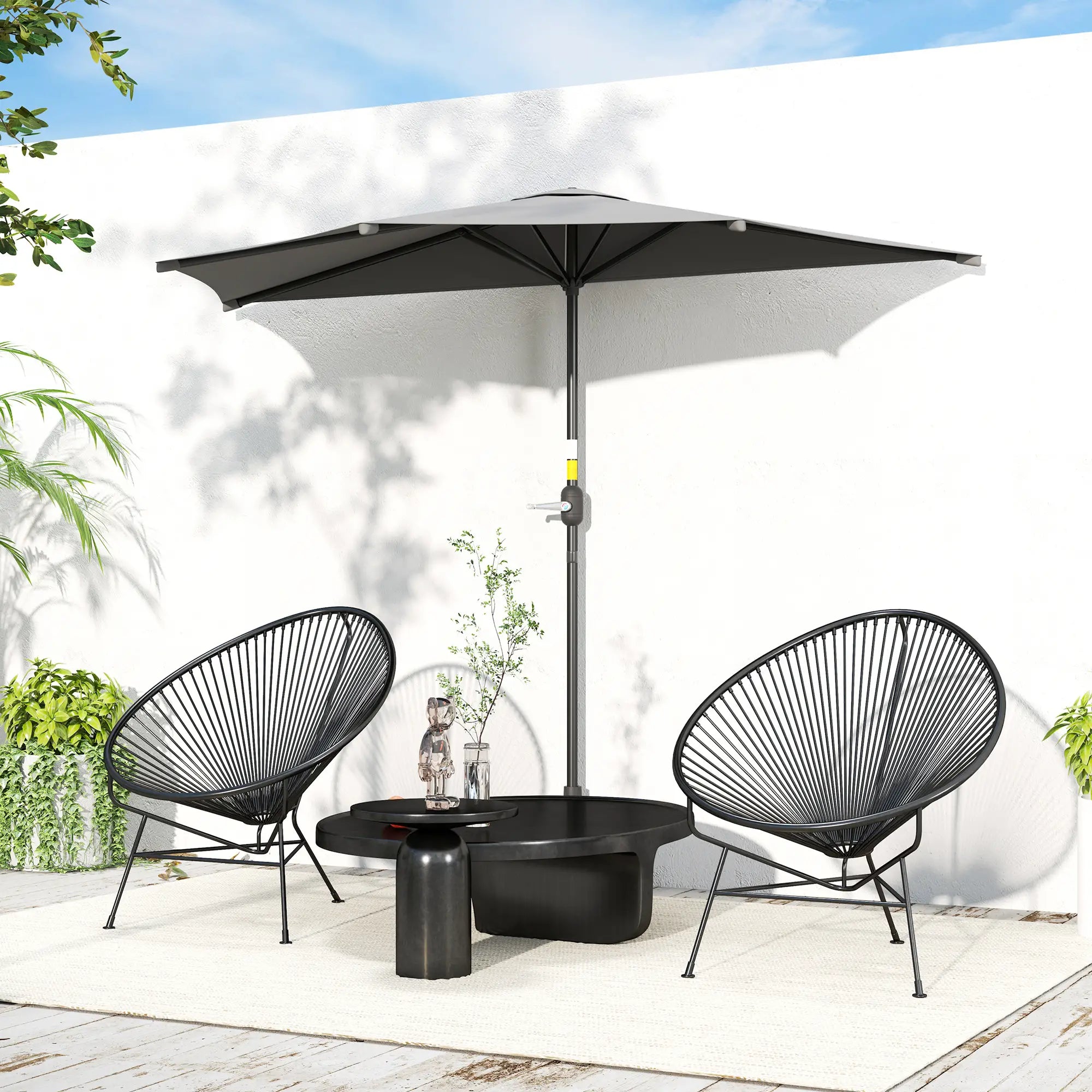 9.8ft Semi Round Patio Umbrella, Crank Handle, Top Vent, Dark Grey Half Round Umbrellas at Gallery Canada