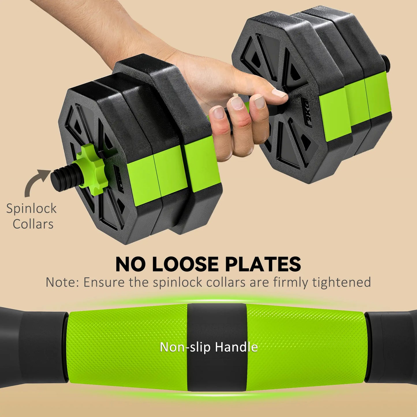 Adjustable Dumbbell Set, 44lbs, Kettlebell Barbell Dumbbell Push-Up Stand, Green Dumbbells & Barbells at Gallery Canada