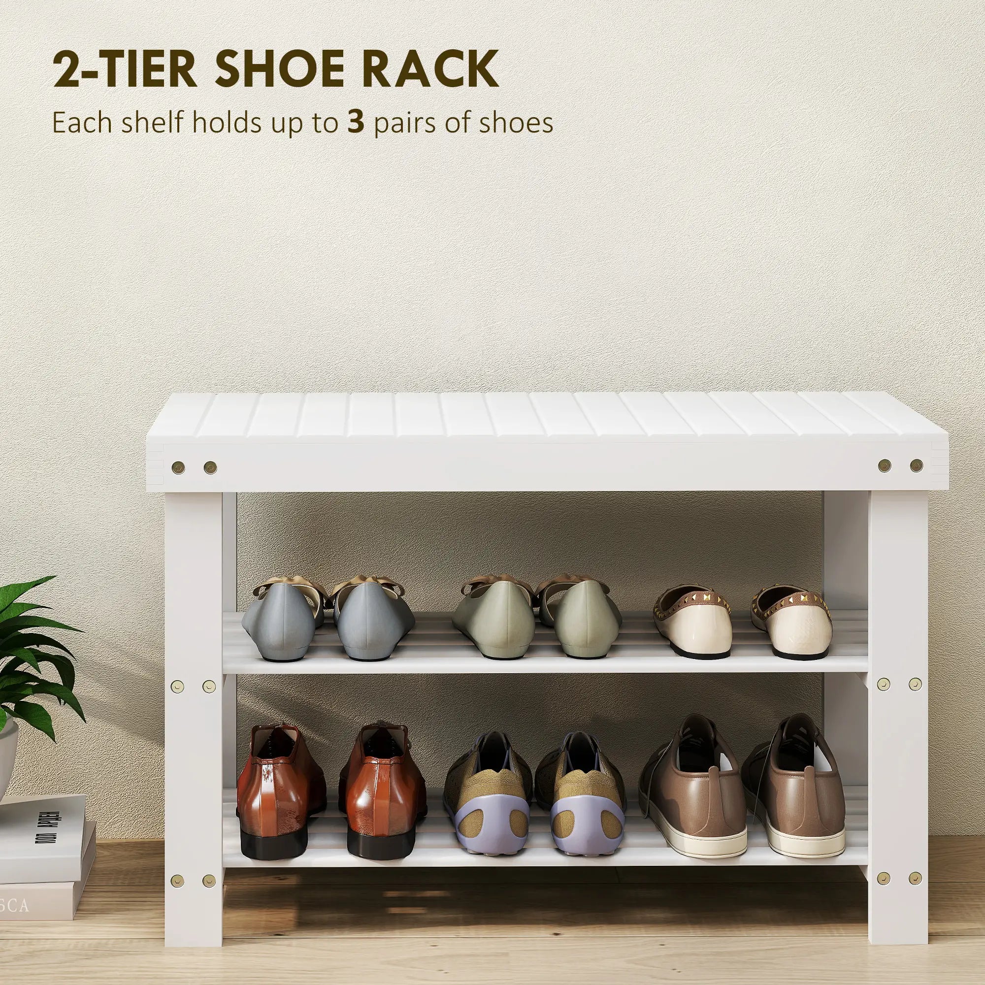 Bamboo Shoe Storage Bench, 3-Tier, 2 Shelves, Holds 6 Pairs, White Shoe Storage Cabinets & Racks at Gallery Canada
