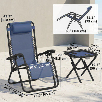 Zero Gravity Chair Set of 2, Patio Chair with Side Table, Blue Lounger Chairs at Gallery Canada