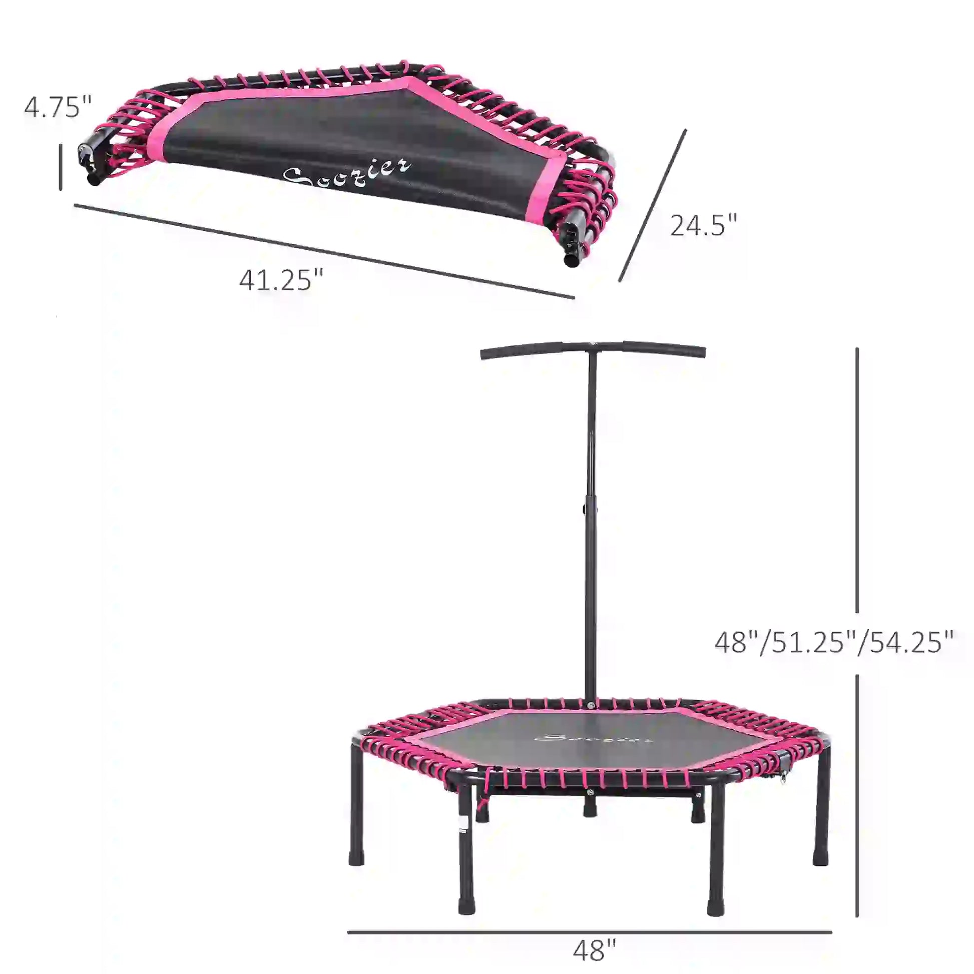48" Hexagon Rebounder Trampoline, Fitness Bungee Jumper, Adjustable Bar, Pink Trampolines at Gallery Canada