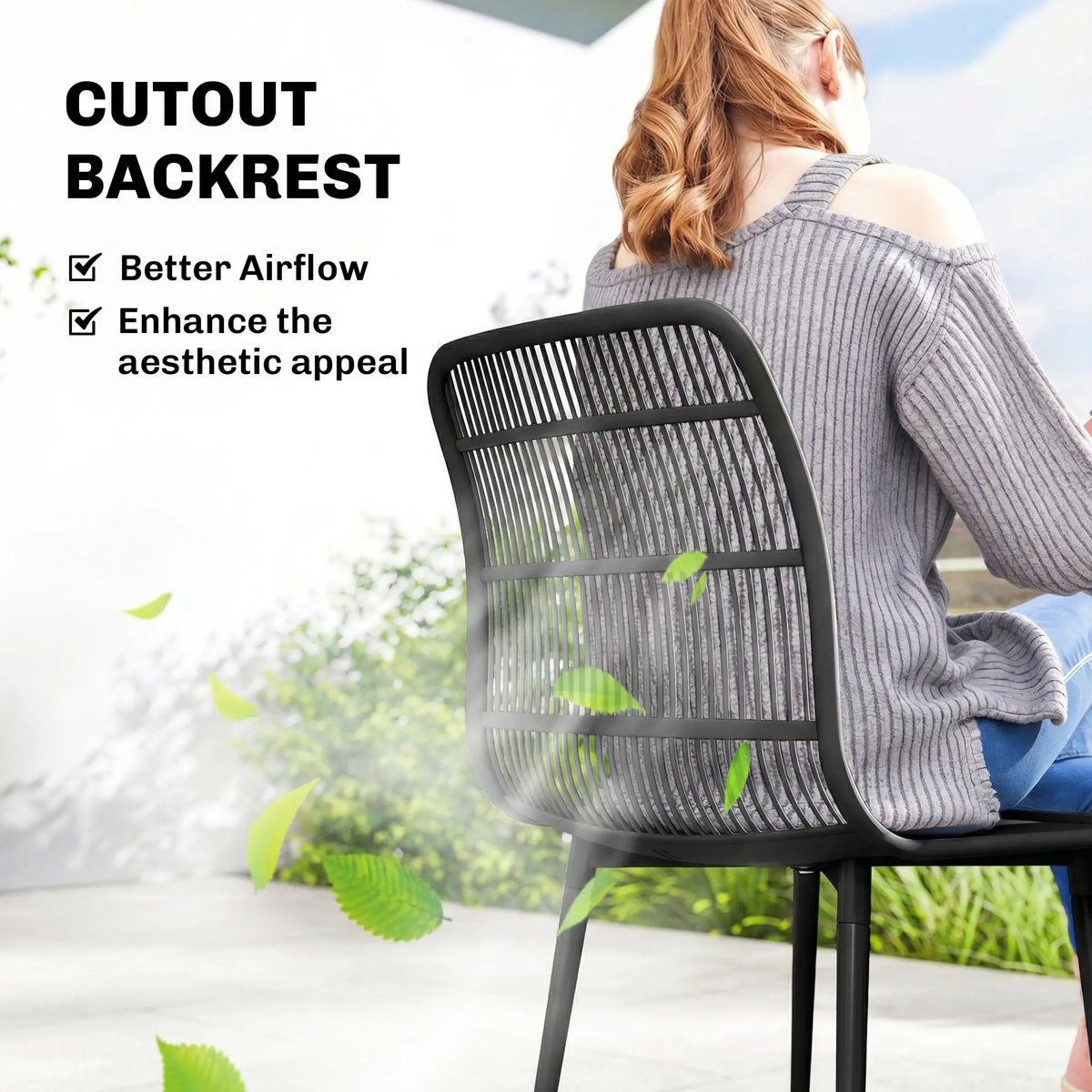 Outdoor Dining Chairs Set of 4, Slotted Backrest, Black Patio Chairs at Gallery Canada