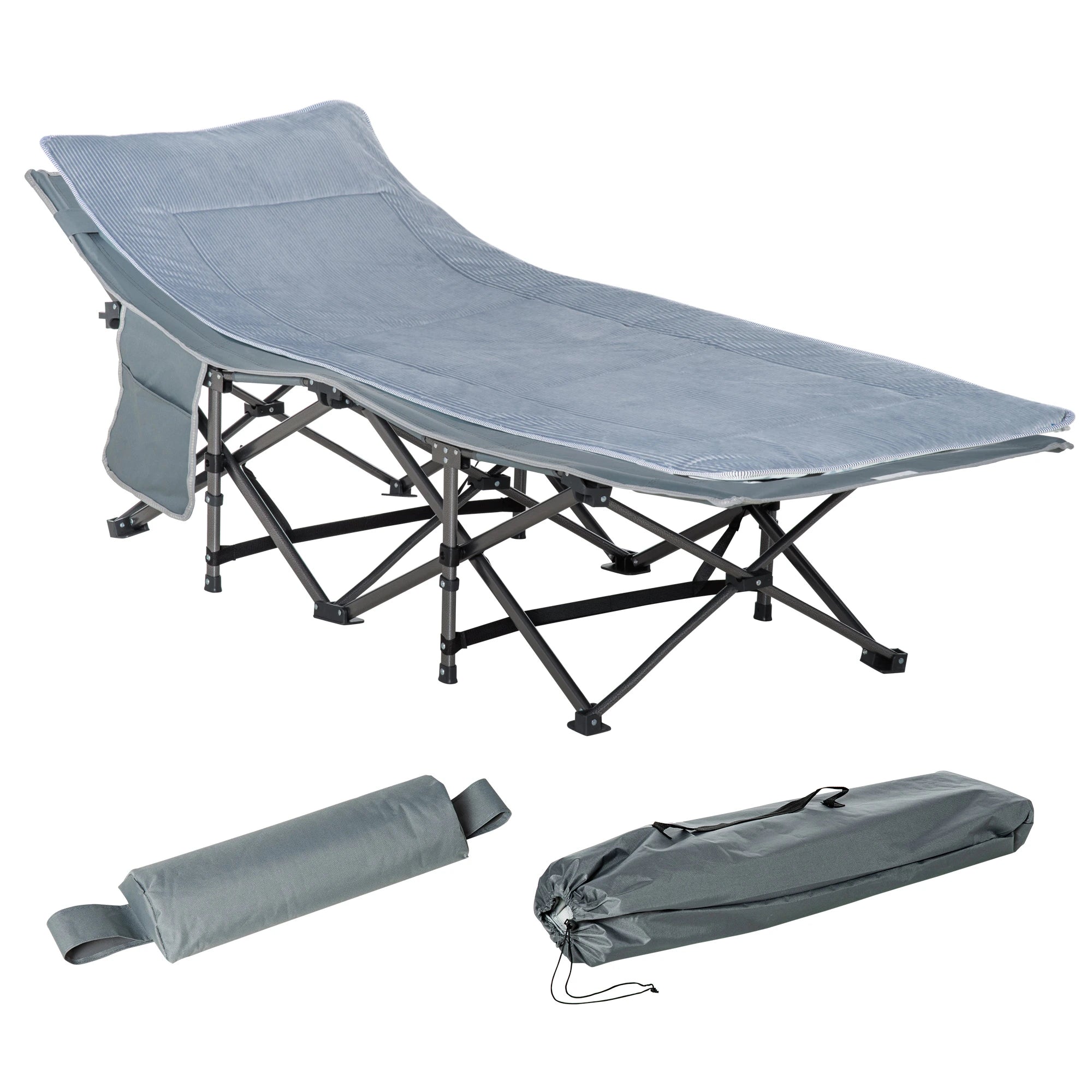 Folding Camping Cot With Mattress, Double Layer Oxford, Heavy Duty, Dark Grey Camping Cots Dark Grey at Gallery Canada