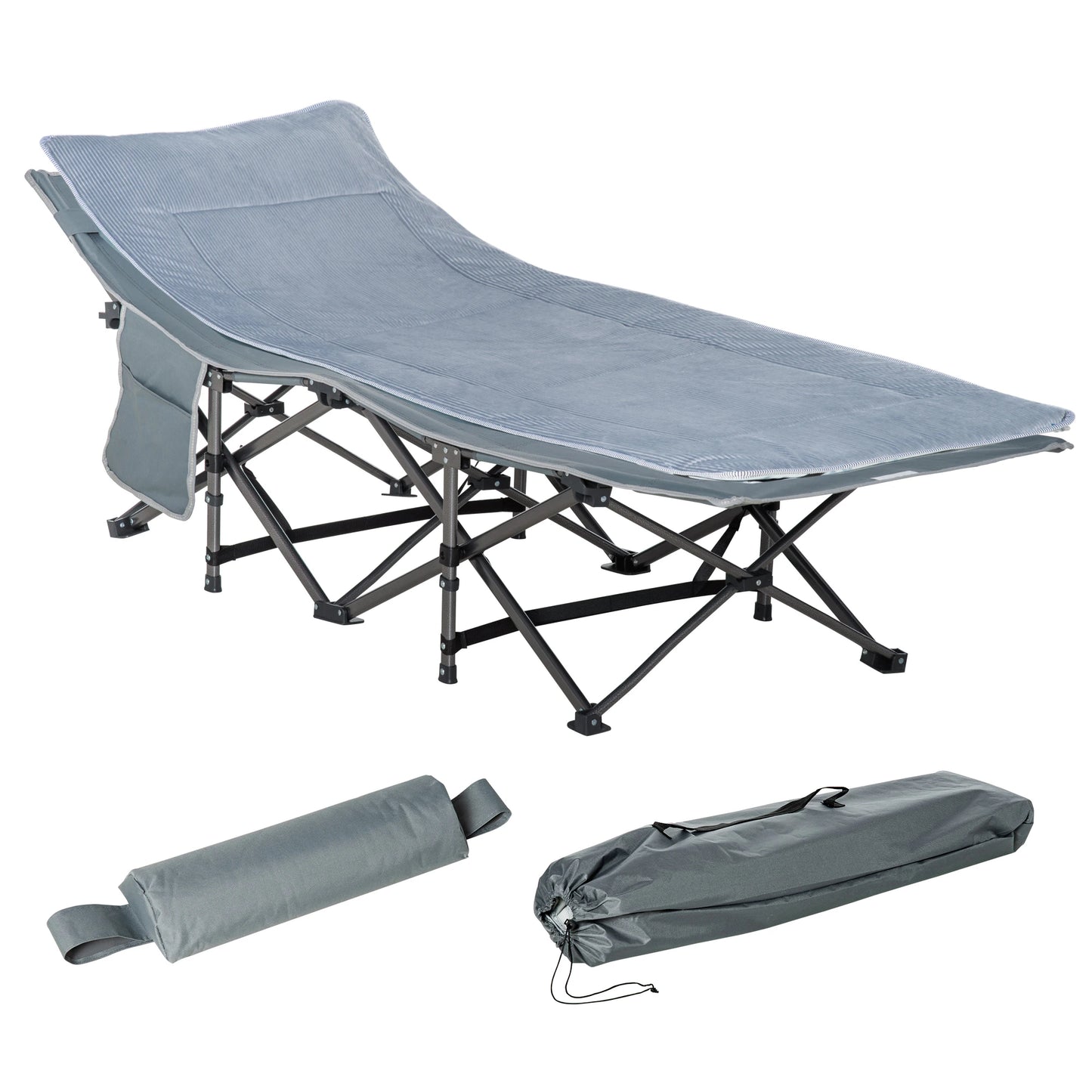 Folding Camping Cot With Mattress, Double Layer Oxford, Heavy Duty, Dark Grey Camping Cots Dark Grey at Gallery Canada