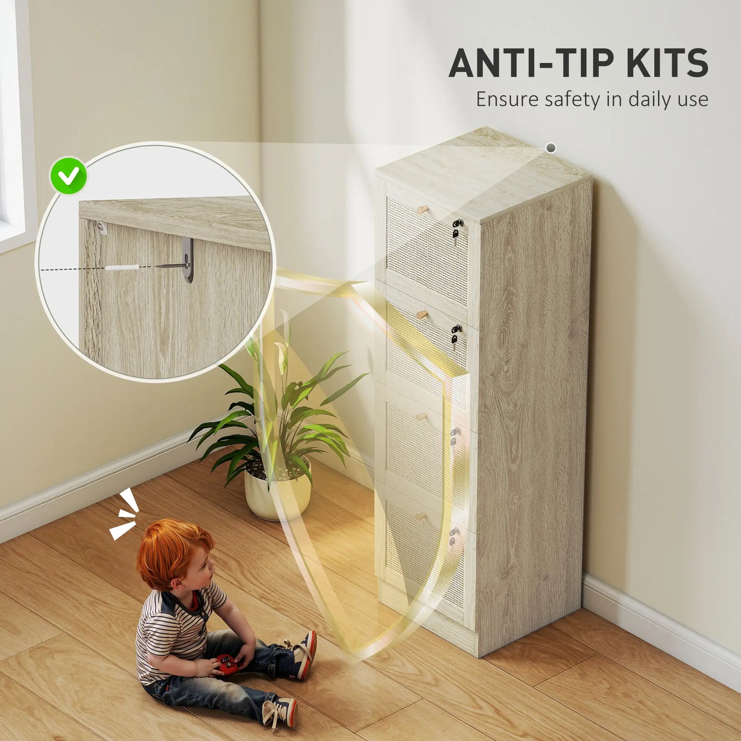 4 Drawer Filing Cabinet with Lock, Boho File Cabinet, A4 Letter Size, Oak Office Cabinets & Cupboards at Gallery Canada