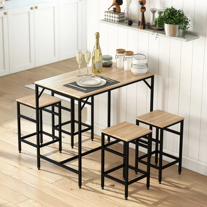 5-Piece Industrial Rectangular Bar Table Set, 4 Stools, Oak Bar Sets at Gallery Canada