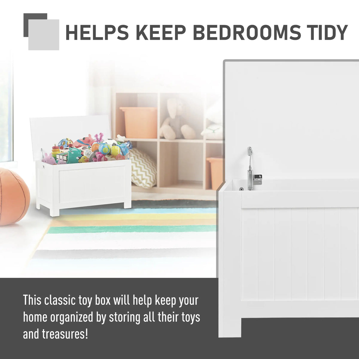 Large Storage Box, Trunk Cabinet with Lid, 2 Safety Hinges, White Storage Cabinets at Gallery Canada