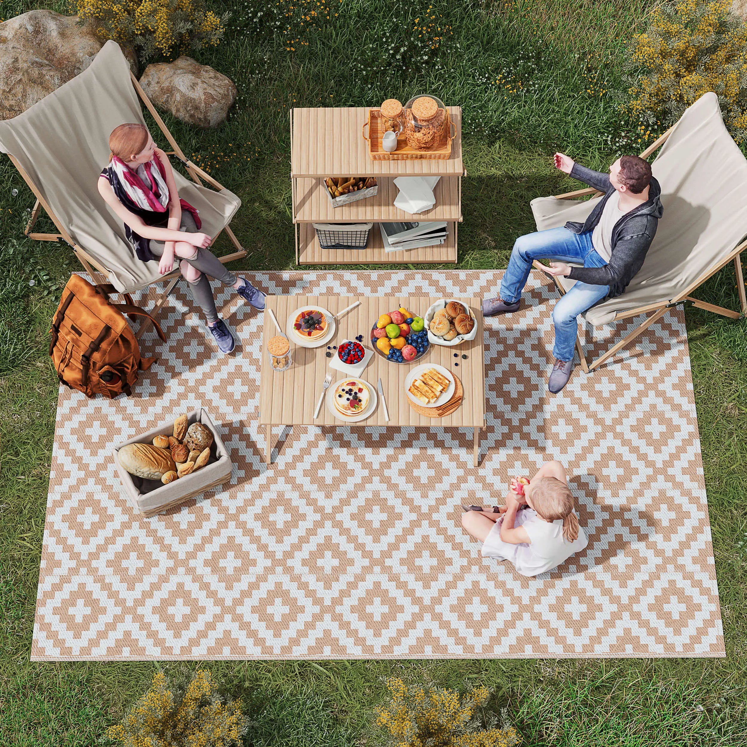 Reversible Outdoor RV Rug, Patio Floor Mat, 6' x 9', White, Coffee Garden Decor at Gallery Canada