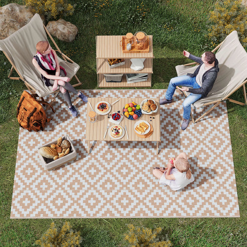 Reversible Outdoor RV Rug, Patio Floor Mat, 6' x 9', White, Coffee