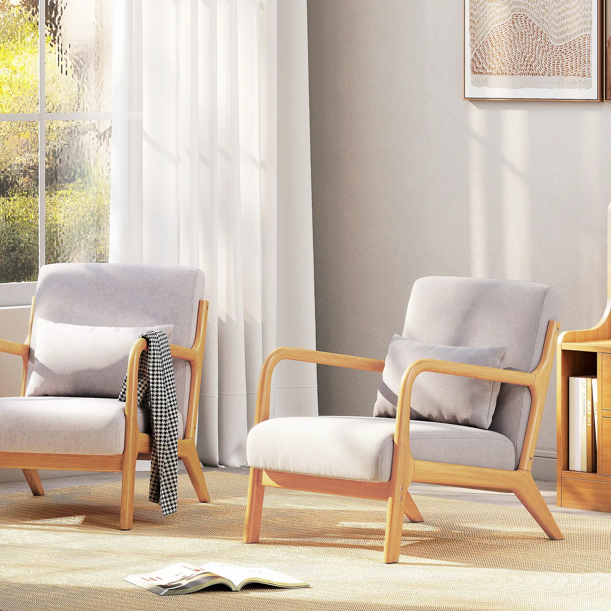 Velvet Armchair, Retro Accent Chair with Wood Legs, Grey Accent Chairs at Gallery Canada