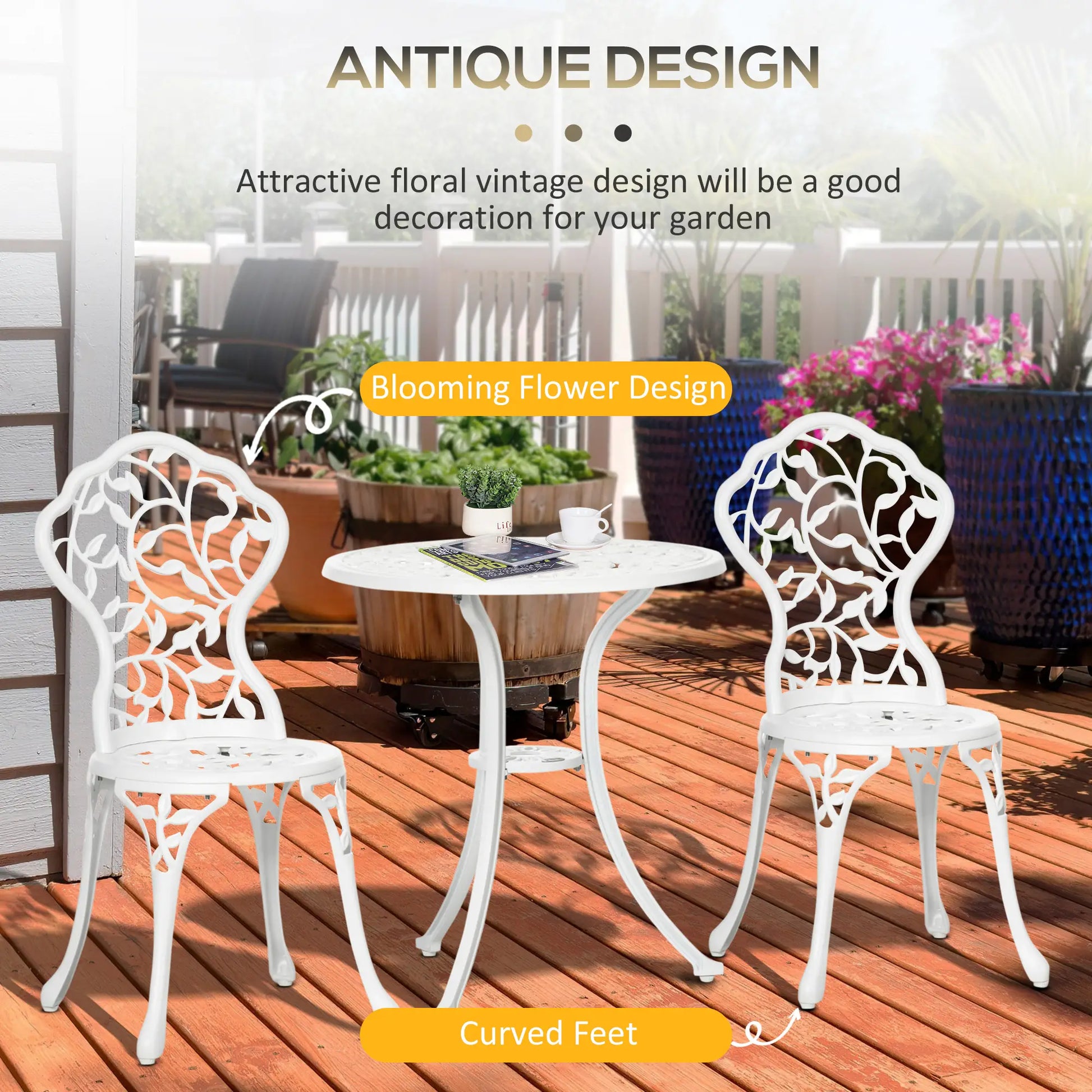 3-Piece Outdoor Furniture Set, Patio Table and Chairs, White Bistro Sets at Gallery Canada