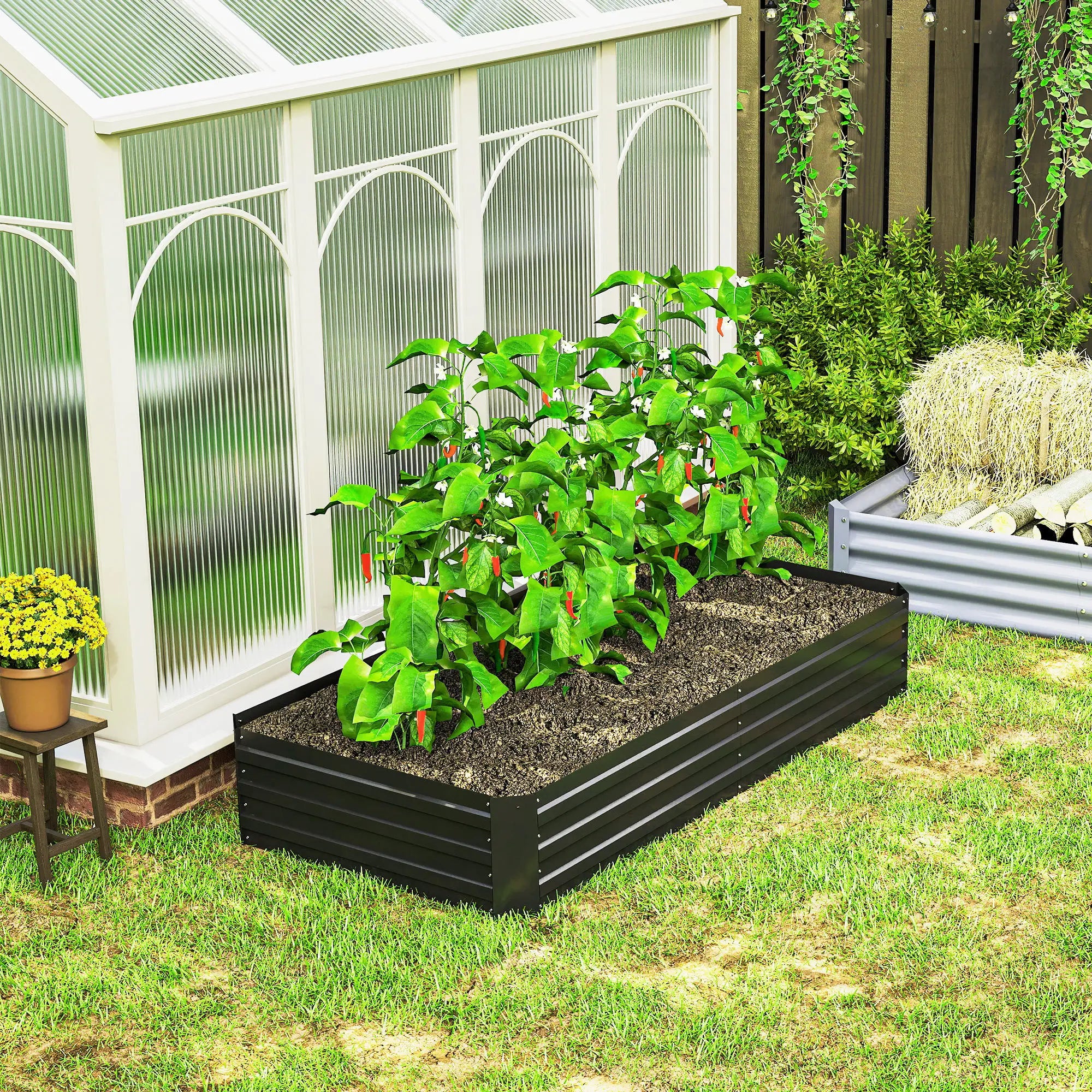 6' x 3' x 1' Raised Garden Bed, 2 Trellis Tomato Cages, Steel Frame, Black Raised Garden Beds at Gallery Canada