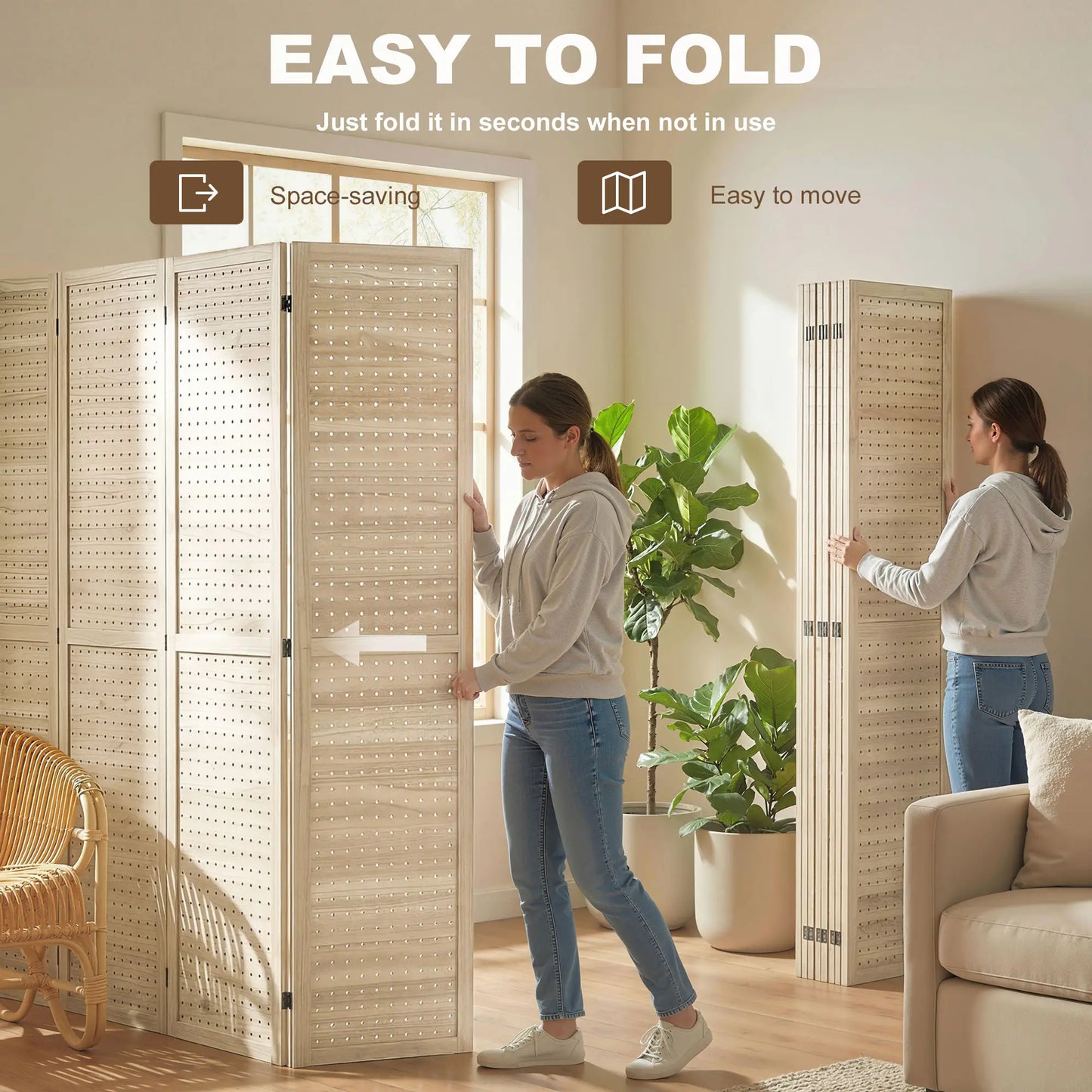 5.6 Ft. 8-Panel Room Divider, Pegboard Privacy Screen, Partition Wall, Natural Room Dividers at Gallery Canada