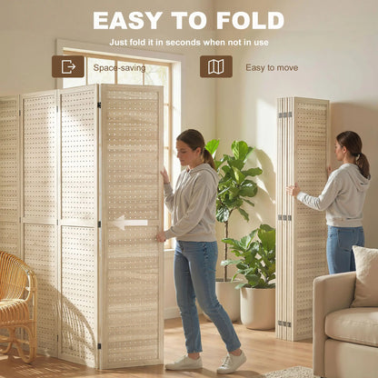 5.6 Ft. 8-Panel Room Divider, Pegboard Privacy Screen, Partition Wall, Natural Room Dividers at Gallery Canada