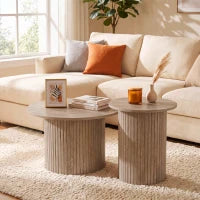 Round Nesting Coffee Table Set of 2, Fluted Mid Century Side Tables