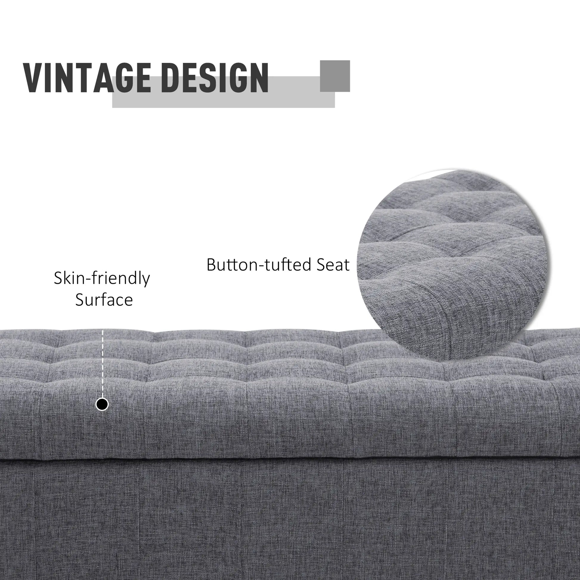 Storage Ottoman, Linen Fabric Bench with Soft Close Lid, 42" x 17" x 19", Grey Storage Ottomans & Benches at Gallery Canada