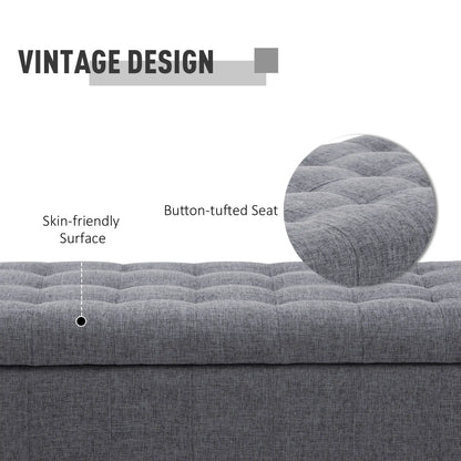 Storage Ottoman, Linen Fabric Bench with Soft Close Lid, 42" x 17" x 19", Grey Storage Ottomans & Benches at Gallery Canada